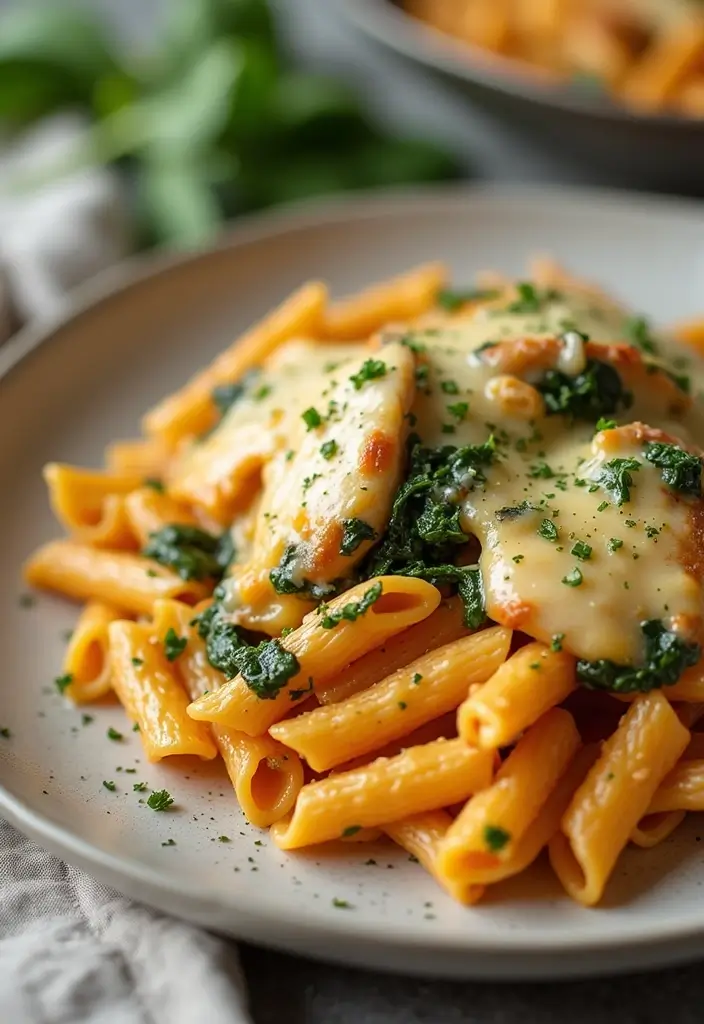25 Chicken Pasta Recipes for Easy One Pot Quick Dinners 46 25 Chicken Pasta Recipes for Easy One Pot Quick Dinners - 8. Cheesy Chicken and Spinach Pasta