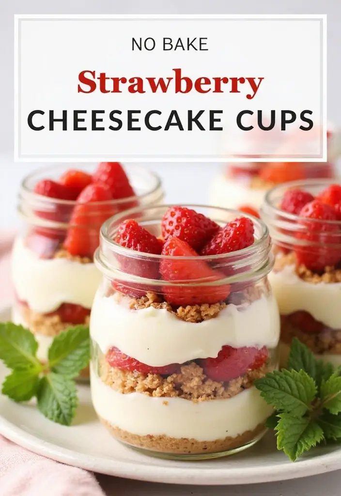25 Easy No Bake Dessert Recipes with 3 Ingredients for Sweet Cravings 8 25 Easy No Bake Dessert Recipes with 3 Ingredients for Sweet Cravings - 2. No Bake Strawberry Cheesecake Cups
