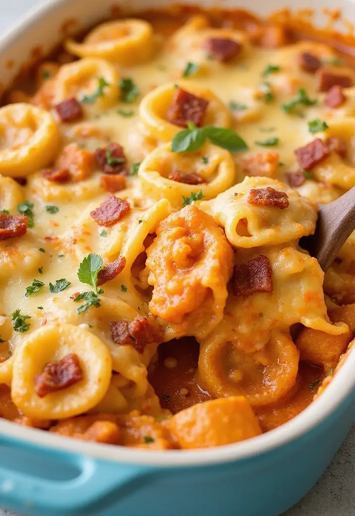 25 Quick and Easy Bacon Dinner Recipes That Everyone Will Love - 14. Bacon Tortellini Bake