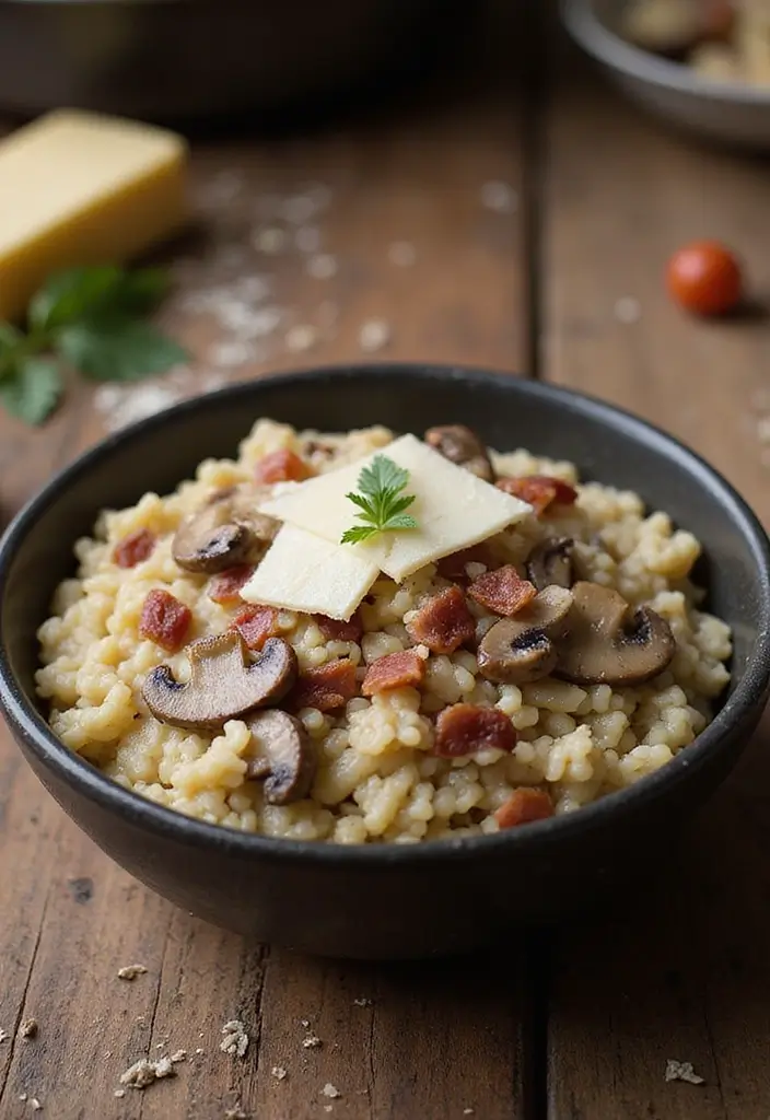 25 Quick and Easy Bacon Dinner Recipes That Everyone Will Love - 17. Bacon and Mushroom Risotto
