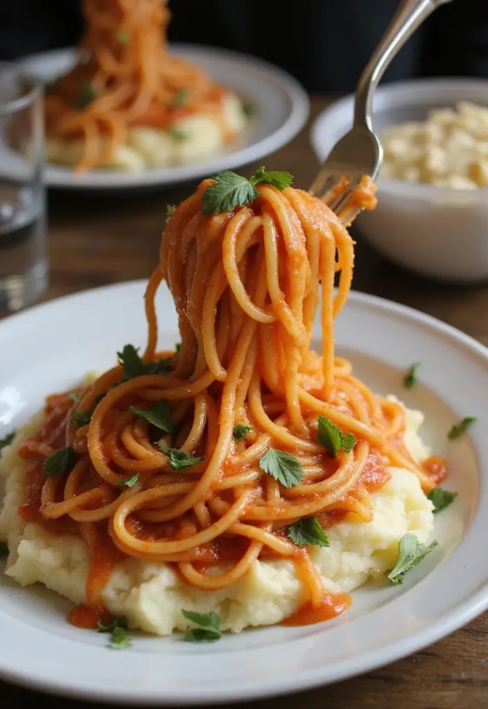 25 Quick and Easy Dinner Recipes with Creamy Mashed Potatoes 60 25 Quick and Easy Dinner Recipes with Creamy Mashed Potatoes - 10. Spaghetti and Creamy Mashed Potatoes