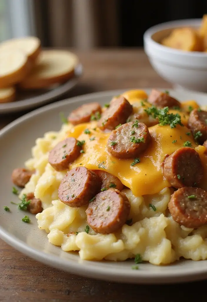 25 Quick and Easy Dinner Recipes with Creamy Mashed Potatoes 110 25 Quick and Easy Dinner Recipes with Creamy Mashed Potatoes - 18. Mashed Potato and Sausage Bake