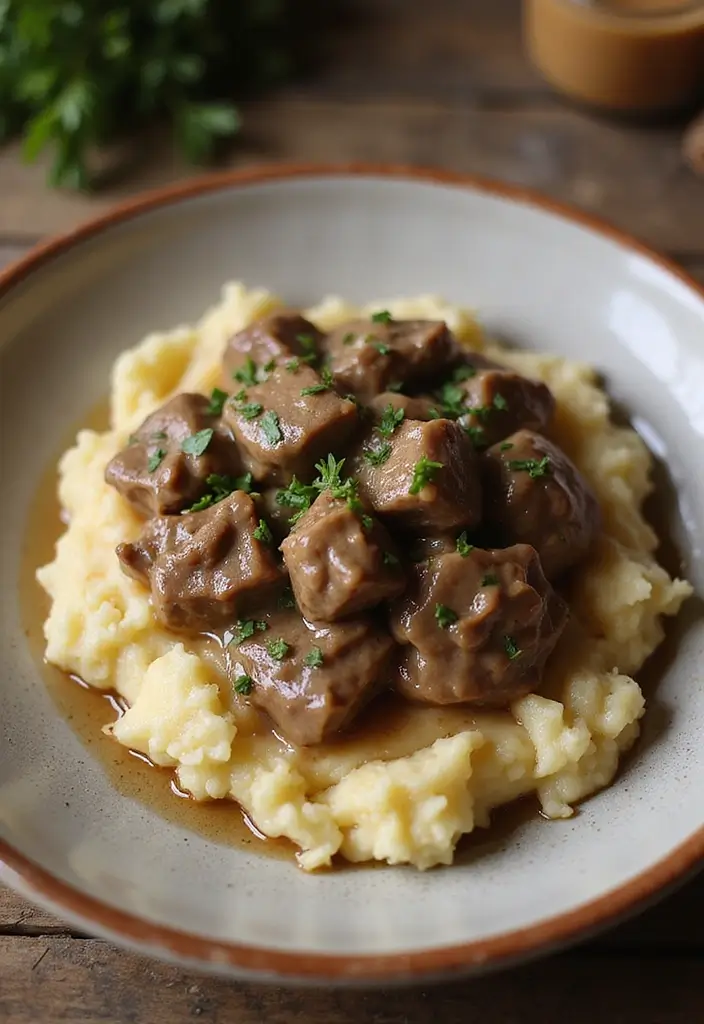 25 Quick and Easy Dinner Recipes with Creamy Mashed Potatoes 27 25 Quick and Easy Dinner Recipes with Creamy Mashed Potatoes - 5. Beef Stroganoff with Mashed Potatoes