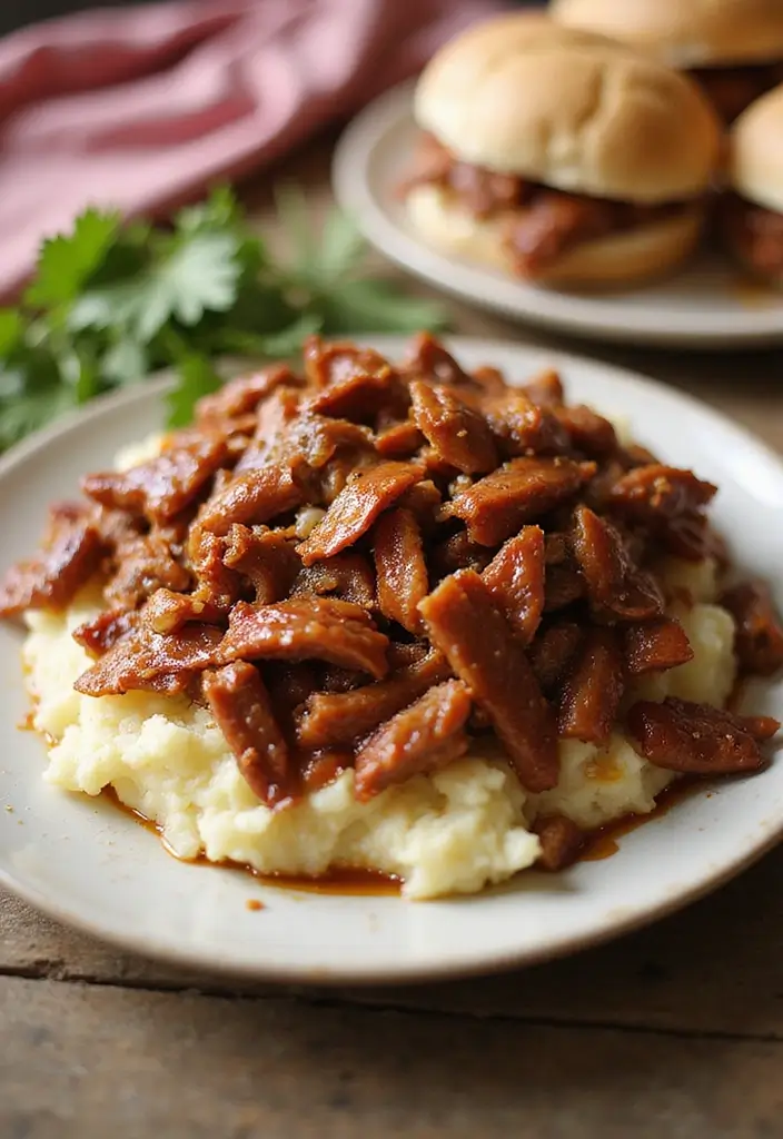 25 Quick and Easy Dinner Recipes with Creamy Mashed Potatoes 41 25 Quick and Easy Dinner Recipes with Creamy Mashed Potatoes - 7. BBQ Pulled Pork with Mashed Potatoes