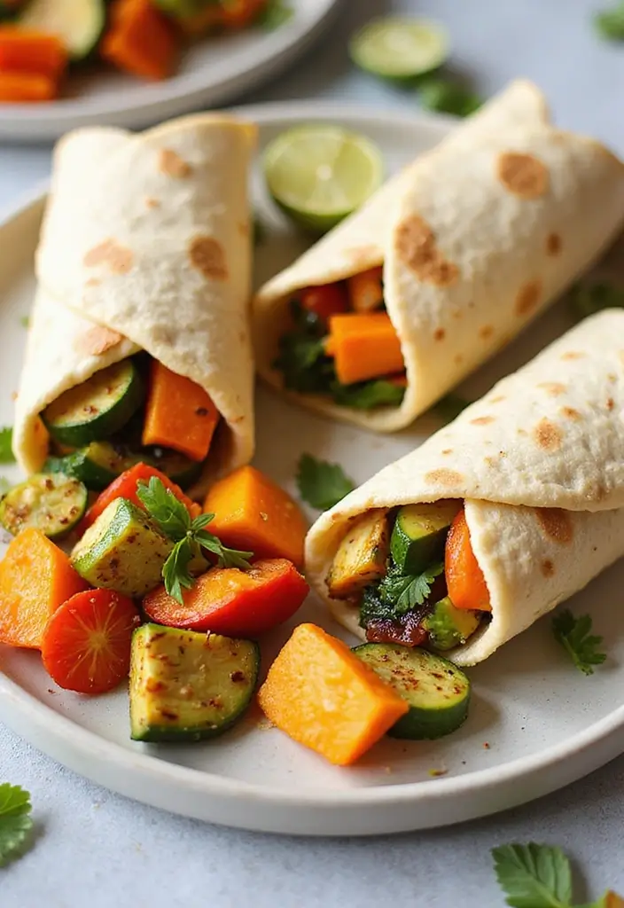 25 Quick and Easy Meatless Dinner Recipes for Simple Evenings 68 25 Quick and Easy Meatless Dinner Recipes for Simple Evenings - 12. Roasted Vegetable and Hummus Wraps