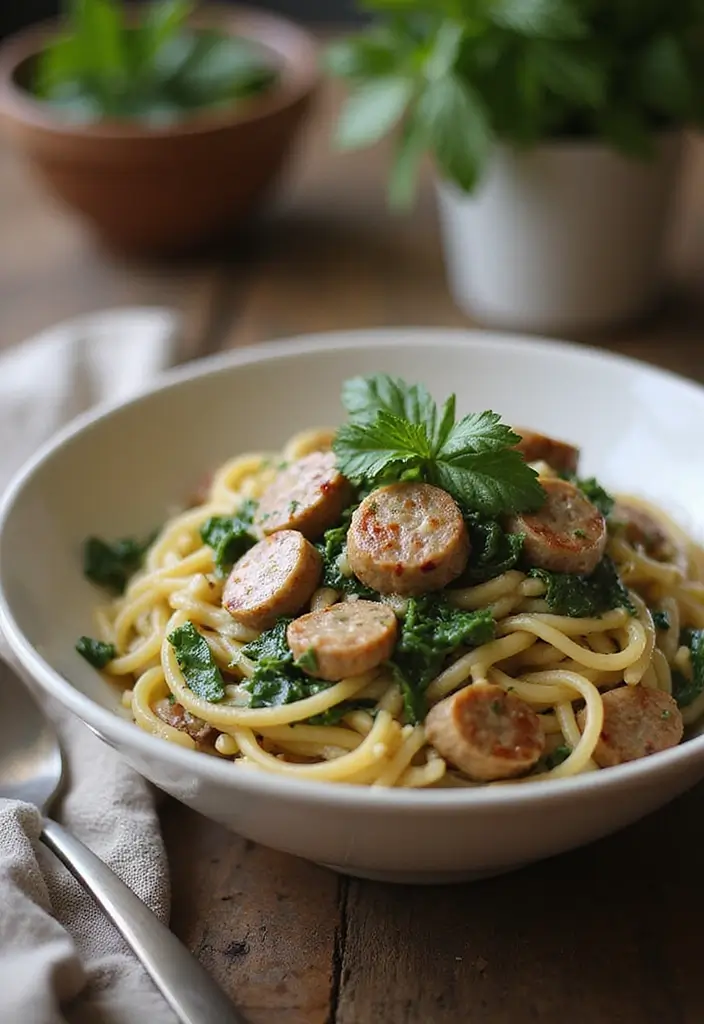 25 Quick and Easy One Pot Healthy Dinner Recipes for Busy Nights 114 25 Quick and Easy One Pot Healthy Dinner Recipes for Busy Nights - 20. One Pot Creamy Spinach & Sausage Pasta
