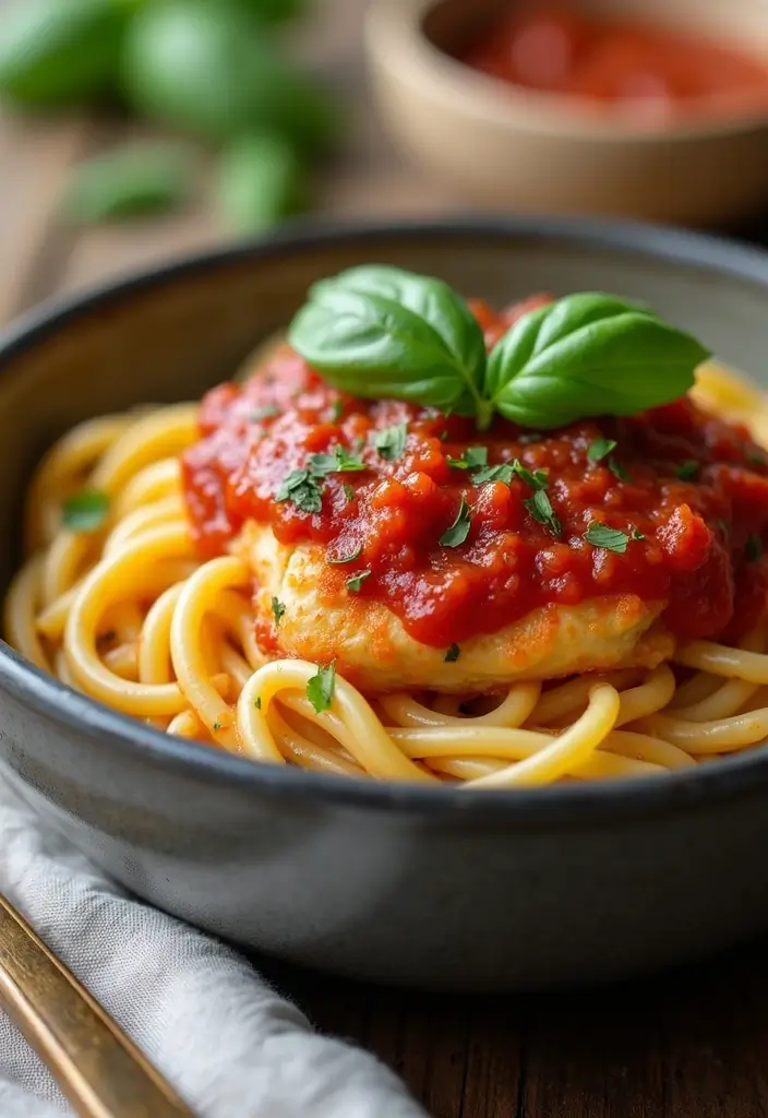 30 Chicken Pasta Garlic Butter Recipes for Easy Quick Dinners at Home 121 30 Chicken Pasta Garlic Butter Recipes for Easy Quick Dinners at Home - 19. Garlic Butter Chicken Pasta with Marinara Sauce
