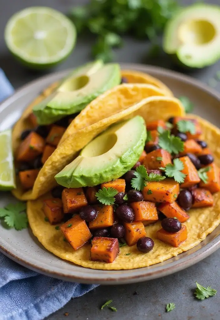 30+ Easy Quick Dinner Ideas with Only 5 Ingredients and Simple Soups 77 30+ Easy Quick Dinner Ideas with Only 5 Ingredients and Simple Soups - 13. Sweet Potato and Black Bean Tacos