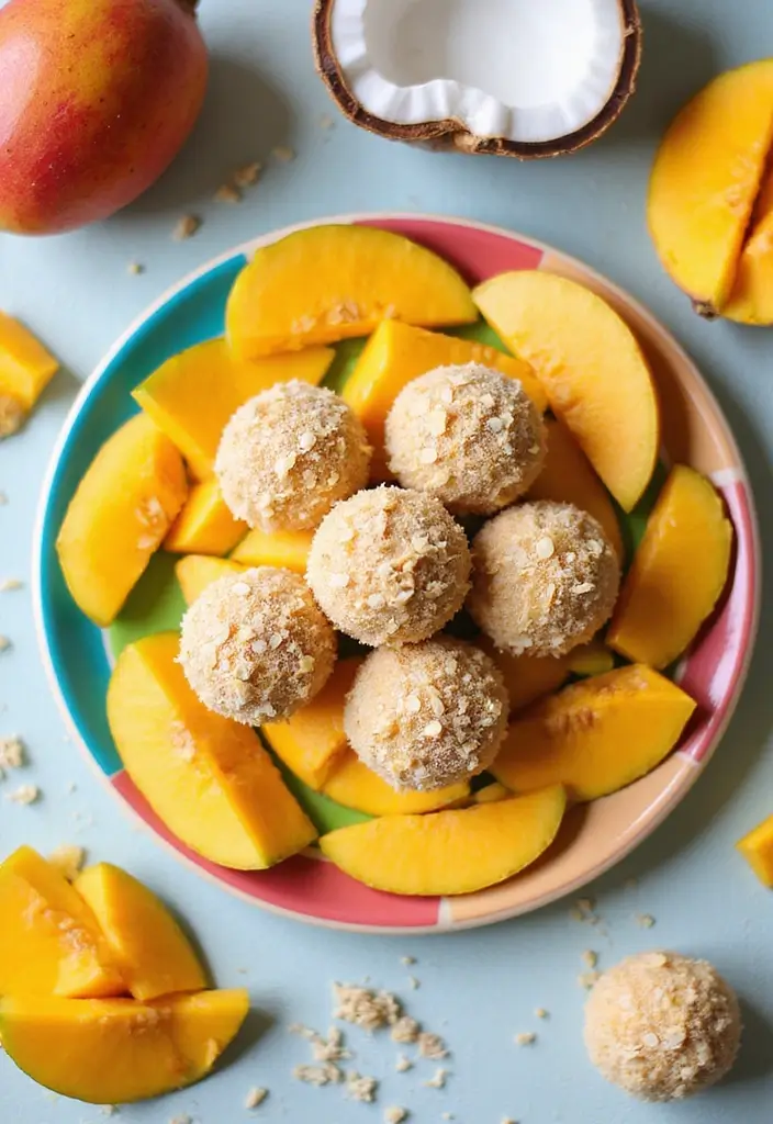 30 Healthy No Bake Snack Recipes for Quick and Easy Energy Bites 68 30 Healthy No Bake Snack Recipes for Quick and Easy Energy Bites - 12. Tropical Mango Coconut Energy Bites