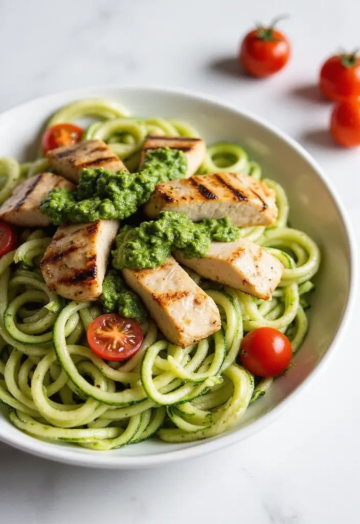 30 High Protein Quick and Healthy Dinner Recipes That Keep You Full 63 30 High Protein Quick and Healthy Dinner Recipes That Keep You Full - 11. Zucchini Noodles with Pesto and Grilled Chicken