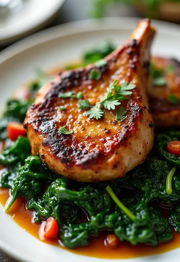 30 One-Pan Pork Chop Dinner Recipes for Quick and Easy Family Meals 21 30 One-Pan Pork Chop Dinner Recipes for Quick and Easy Family Meals - 5. Balsamic Glazed Pork Chops with Spinach