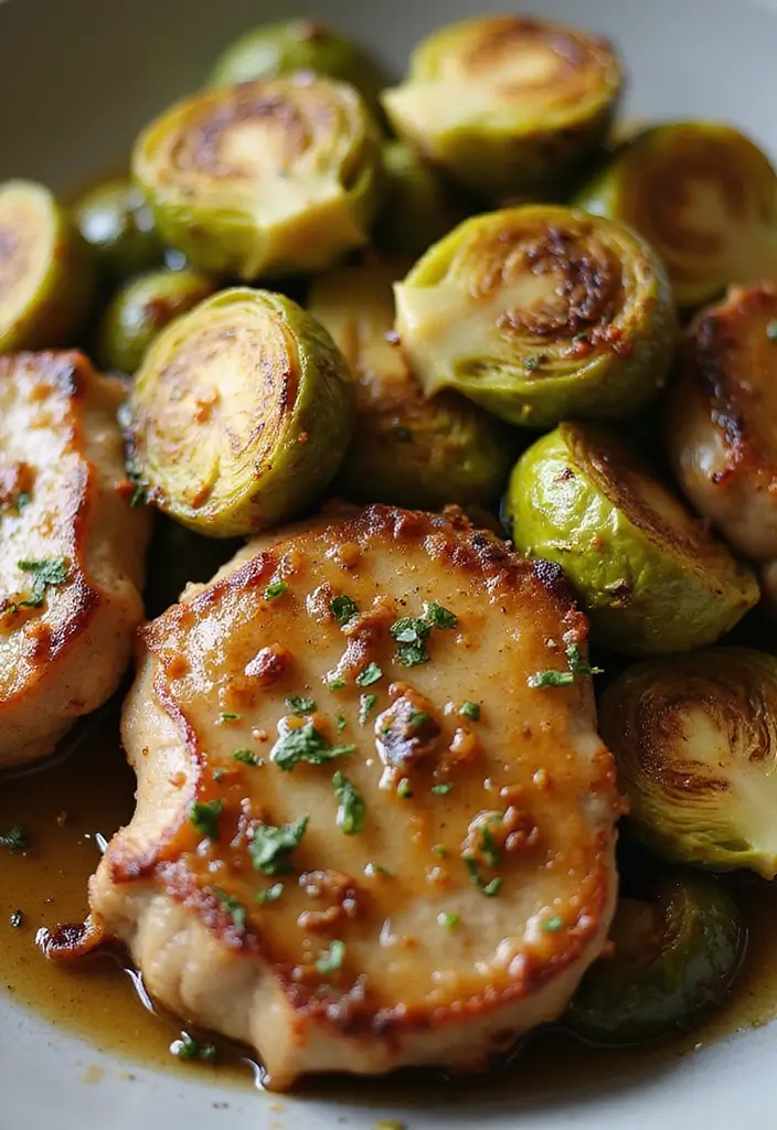 30 One-Pan Pork Chop Dinner Recipes for Quick and Easy Family Meals 49 30 One-Pan Pork Chop Dinner Recipes for Quick and Easy Family Meals - 9. One-Pan Garlic Butter Pork Chops with Brussels Sprouts