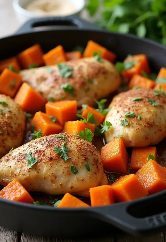 30 Quick and Easy Chicken Dinner Recipes Using Only 5 Ingredients 118 30 Quick and Easy Chicken Dinner Recipes Using Only 5 Ingredients - 20. Chicken and Sweet Potato Skillet