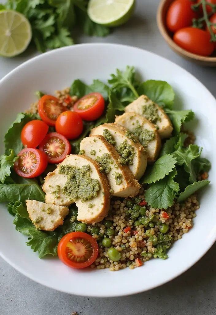 30 Quick and Easy Chicken Dinner Recipes Using Only 5 Ingredients 53 30 Quick and Easy Chicken Dinner Recipes Using Only 5 Ingredients - 9. Pesto Chicken Quinoa Bowl