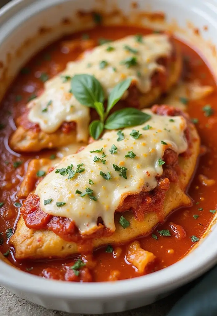 30+ Quick and Easy Dinner Recipes for Two Featuring Oven Baked Chicken 155 30+ Quick and Easy Dinner Recipes for Two Featuring Oven Baked Chicken - 25. Chicken Parmesan Bake