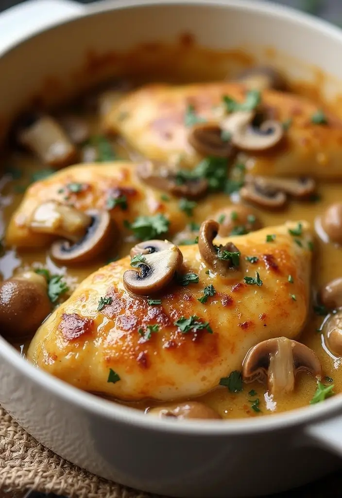 30+ Quick and Easy Dinner Recipes for Two Featuring Oven Baked Chicken 53 30+ Quick and Easy Dinner Recipes for Two Featuring Oven Baked Chicken - 9. Creamy Mushroom Chicken Bake