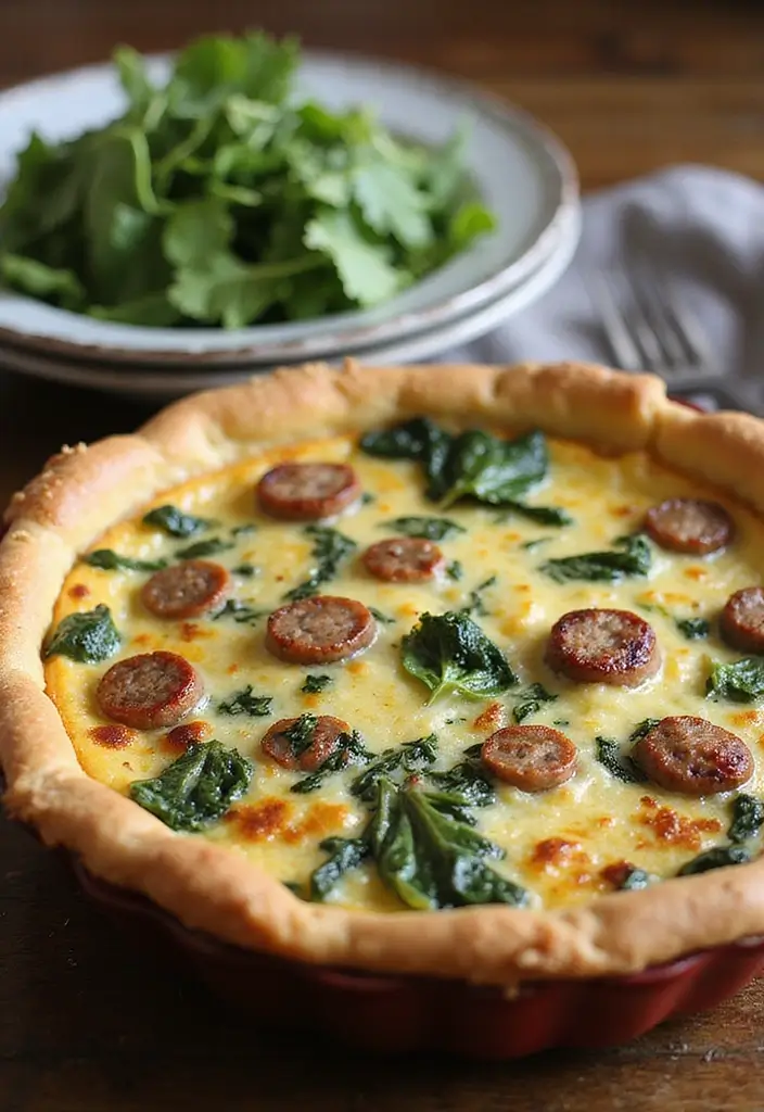 30 Quick and Easy Smoked Sausage Dinner Recipes for Family Meals 57 30 Quick and Easy Smoked Sausage Dinner Recipes for Family Meals - 9. Smoky Sausage and Spinach Quiche
