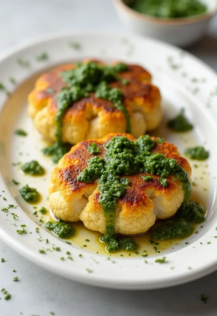 30+ Quick and Easy Vegetarian Dinner Recipes That Are Simple and Delicious 98 30+ Quick and Easy Vegetarian Dinner Recipes That Are Simple and Delicious - 16. Cauliflower Steaks with Chimichurri Sauce