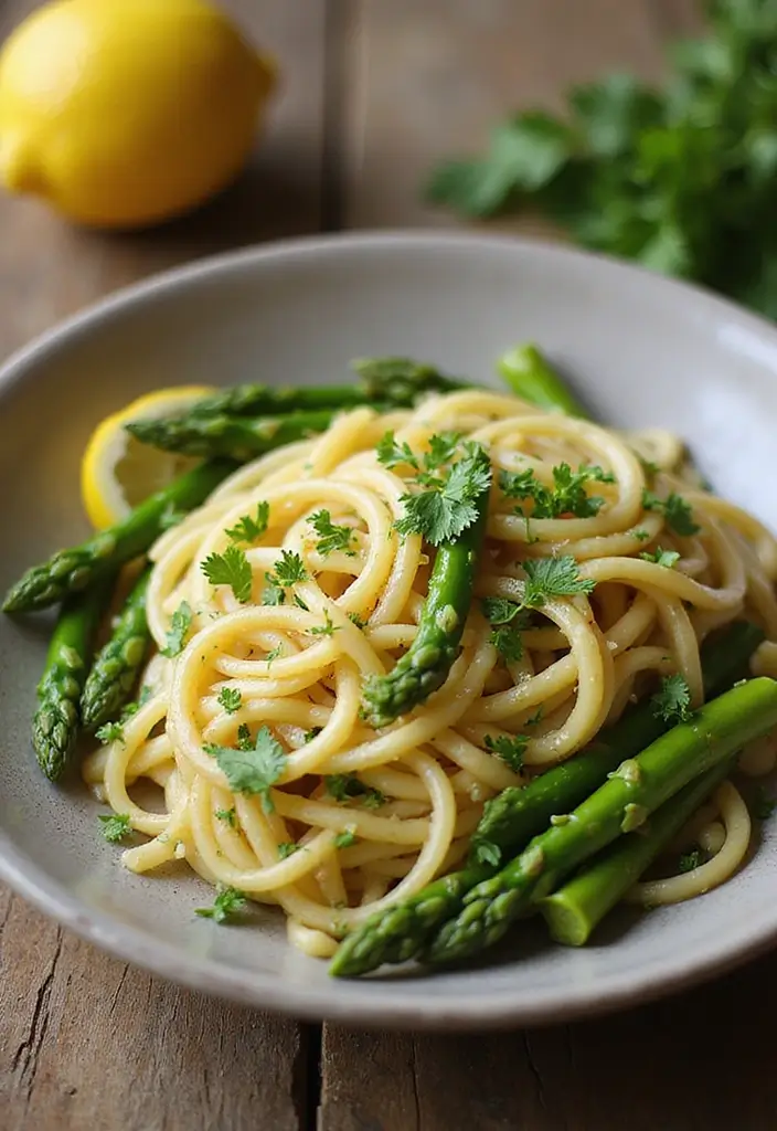 30+ Quick and Easy Vegetarian Dinner Recipes That Are Simple and Delicious 192 30+ Quick and Easy Vegetarian Dinner Recipes That Are Simple and Delicious - 30. Lemon Garlic Pasta with Asparagus
